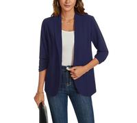 MINTLIMIT Women 3/4 Ruched Sleeve Blazer Open Front Shawl Collar Business Jacket Blazer Lightweight Work Office Jackets Coat, Navy Blue