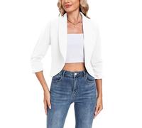 MINTLIMIT Women Blazers Ruched 3/4 Sleeve Open Front Cropped Blazer Notched Collar Casual Work Office Jackets