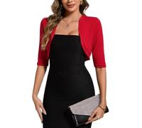 MINTLIMIT Women Bolero Shrugs for Dresses Open Front Cardigans Cropped 3/4 Sleeve Elegant (Red M)
