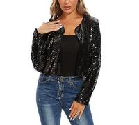 MINTLIMIT Women Cropped Cardigan Sequin Long Sleeve Bolero Open Front Shrugs Casual Top Hook Closure (Schwarz L)