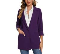 MINTLIMIT Women’s Mid Length Long Blazer Coat with 3/4 Ruched Sleeves Two-Button Closure and Half-Lined Design (Violet XL)