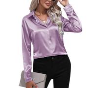 MINTLIMIT Women Satin Blouse Long Sleeve V Neck Silk Shirts Casual Collar Button Down Shirt Work Office Blouses Top