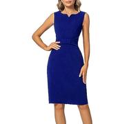 MINTLIMIT Women Sheath Dress Notch V Neck Sleeveless Bow Waist Wear to Work Pencil Dresses Royal Blue