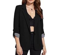 MINTLIMIT Women Suit Casual Roll up Sleeve Lapel Blazer Pockets Button Shawl Collar Blazer (Black,2XL)