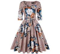 MINTLIMIT Women's 1950s Sweetheart Vintage Dresses Audrey Hepburn Style Party Dresses,3/4 Sleeve - Light Brown,Large
