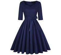 MINTLIMIT Women's 1950s Sweetheart Vintage Dresses Audrey Hepburn Style Party Dresses,3/4 Sleeve - Navy,Medium