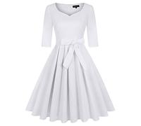 MINTLIMIT Women's 1950s Sweetheart Vintage Dresses Audrey Hepburn Style Party Dresses,3/4 Sleeve - White,XX-Large