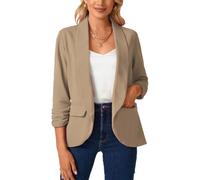 MINTLIMIT Women's 3/4 Ruched Sleeve Blazer Open Front Jacket Suit Plain Work Office Tops Coat Outerwear Flap Pockets