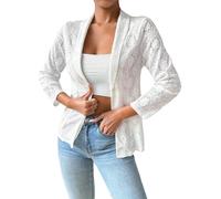 MINTLIMIT Women's 3/4 Sleeve Bolero Shrugs Elegant Crochet Top Floral Lace Open Front Cardigan