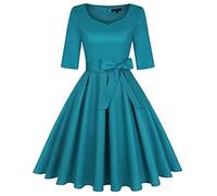MINTLIMIT Women's 3/4 Sleeve Cocktail A-Line Sweetheart Party Fall Wedding Guest Dress,Blue,M