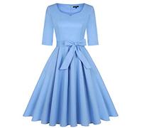 MINTLIMIT Women's 3/4 Sleeve Cocktail A-Line Sweetheart Party Fall Wedding Guest Dress,Light Blue,M