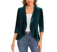 MINTLIMIT Women's 3/4 Sleeve Velvet Blazer Jacket Basic Ruffle Hem Shawl Collar One-Button Coat Unlined Leisure/Business (Emerald Green XXL)