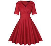 MINTLIMIT Women's A-Line Pleated Sleeveless Floral Vintage Cocktail Dress(Solid Red,Size M)