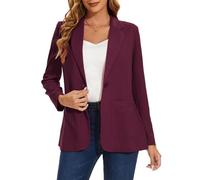 MINTLIMIT Womens Blazer Notched Lapel Classic Suit Jacket Polished Tops Coat Outerwear Patch Pockets (Wine Red XXL)