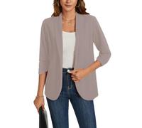 MINTLIMIT Women's Blazer Open Front 3/4 Ruched Sleeve Blazers Shawl Collar Casual Work Office Jackets, Khaki Blazerjacket