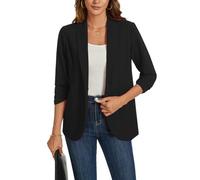 MINTLIMIT Women's Blazer Open Front 3/4 Ruched Sleeve Blazers Shawl Collar Casual Work Office Jackets, Black Blazer Women, Small