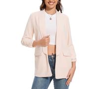 MINTLIMIT Womens Blazer Ruched 3/4 Sleeve 2025 Shawl Lapel Office Lightweight Open Front Casual Jackets with Pockets Apricot