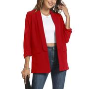 MINTLIMIT Womens Blazer Ruched 3/4 Sleeve 2025 Shawl Lapel Office Lightweight Open Front Casual Jackets with Pockets Red