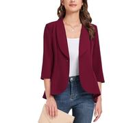 MINTLIMIT Womens Blazers 3/4 Sleeve Shawl Collar Lightweight Open Front Cardigan Work Office Jacket Suit Blazer, Burgundy, Wine Red, Small