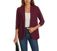MINTLIMIT Womens Blazers for Work Casual 3/4 Ruched Sleeve Shawl Collar Lightweight Wine Red Blazer Open Front Business Office Blazers & Suit Jackets