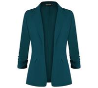 MINTLIMIT Womens Casual Blazer Open Front Pad Shoulder 3/4 Ruched Sleeve Fits Office Scenes (Cobalt Green XL)