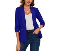 MINTLIMIT Women's Casual Blazer Open Front Tailored Lapel Suit 3/4 Ruched Sleeve Jacket (Royal Blue M)