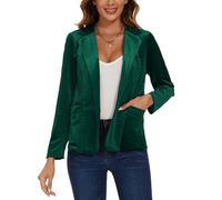 MINTLIMIT Women's Casual Long Sleeve Velvet Blazer Jacket Solid V Neck Tailored Jacket Coat (Green L)