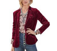 MINTLIMIT Women's Chic Cozy Lightweight Velvet Suit Jacket Casual V Neck Button Front Velvet Blazer Jacket Coat, M, Wine Red-2