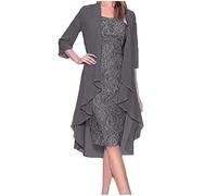 MINTLIMIT Womens Flowy Boho Floral Midi Dresses with Chiffon Jacket Elegant Wedding Guest 2 Piece Cocktail Dress Grey