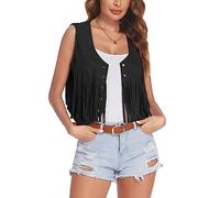 MINTLIMIT Women's Fringe Vest Sleeveless Tassel Jacket Faux Suede Rivets Western Cowgirl Waistcoat 70s Hippie Outfit