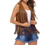 MINTLIMIT Women's Fringe Vest Sleeveless Tassel Jacket Faux Suede Rivets Western Cowgirl Waistcoat 70s Hippie Outfit