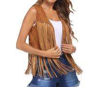 MINTLIMIT Women's Fringe Vest Sleeveless Tassel Jacket Faux Suede Rivets Western Cowgirl Waistcoat 70s Hippie Outfit