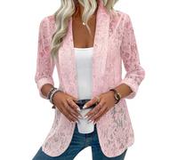 MINTLIMIT Women's Lace Blazer Open Front Button Down Sheer Mesh Blazer Elegant 3/4 Sleeve Casual Blazers Jacket