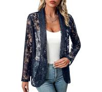 MINTLIMIT Women's Lace Blazer Open Front Button Down Sheer Mesh Blazer Elegant 3/4 Sleeve Casual Blazers Jacket