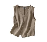 MINTLIMIT Women's Linen Vest Casual Button Down Sleeveless V Neck Blazer Tank Top Lightweight Business Jacket Waistcoat Vest with Pocket