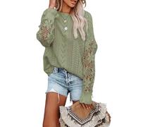 MINTLIMIT Women's Long Sleeve Jumpers Crewneck Crochet Lace Hollow Out Knit Sweaters Pullover Tops for Ladies
