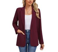 MINTLIMIT Womens Office Blazer Jersey Knit Pad Shoulder Notch Lapel Long Sleeve A Must Have for Females (Wine Red XL)