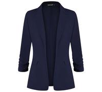 MINTLIMIT Womens Office Blazer Open Front Pad Shoulder 3/4 Ruched Sleeve A MustHave for Ladies (Navy XL)