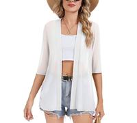 MINTLIMIT Womens Open Front Cardigans Mesh Sheer Boleros 3/4 Sleeve Bolero Shrugs Casual Loose Fit Lightweight Kimono Cardigan Beach Cover Ups (White, L)