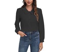 MINTLIMIT Women's Peter Pan Collar Shirt Long Sleeve Button Down Shirts Casual Work Vintage Blouses, Black