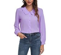 MINTLIMIT Women's Peter Pan Collar Shirt Long Sleeve Button Down Shirts Casual Work Vintage Blouses Tops, Purple