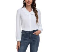 MINTLIMIT Women's Peter Pan Collar Shirt Long Sleeve Button Down Shirts Casual Work Vintage Blouses, White