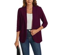 MINTLIMIT Women's Ruched 3/4 Sleeve Open Front Shawl Collar Blazer Lightweight Work Office Jackets Blazers, Burgundy