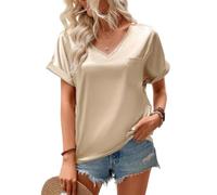 MINTLIMIT Womens Satin Blouses Short Sleeve V Neck Silk Shirts Summer Casual Blouse Top with Chest Pocket