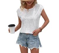 MINTLIMIT Women's Sequin Tops Crew Neck Shimmer Glitter Top Cap Sleeve Sparkly Blouse Club Party Shirt