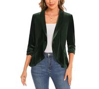 MINTLIMIT Women's Shawl Collar Velvet Blazer Ruffle Hem with One-Button Closure 3/4 Sleeve Cardigan (Army Green L)