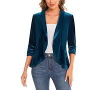 MINTLIMIT Women's Shawl Collar Velvet Blazer Ruffle Hem with One-Button Closure 3/4 Sleeve Cardigan (Dodgerblue L)