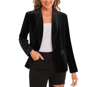MINTLIMIT Womens Shawl Collar Velvet Blazers Fully Lined Solid Long Sleeve Casual Business Suit Church Services One Button and Pockets Jackets (Black XXL)
