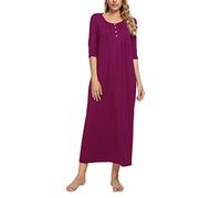 MINTLIMIT Womens Sleep Shirt Henley V Neck Sleepwear Nightshirts Short Sleeve Buttons Nightgowns Sleep Tee with Pockets,Fuchsia 2,8 10