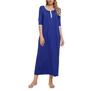 MINTLIMIT Womens Sleep Shirt Henley V Neck Sleepwear Nightshirts Short Sleeve Buttons Nightgowns Sleep Tee with Pockets,Blue #4,20 22